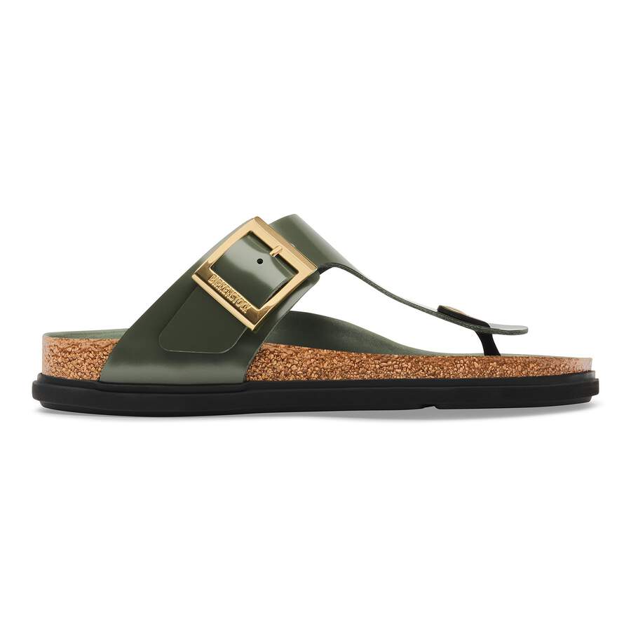 Gizeh Droplet Buckle Natural Leather Patent - High-Shine Thyme