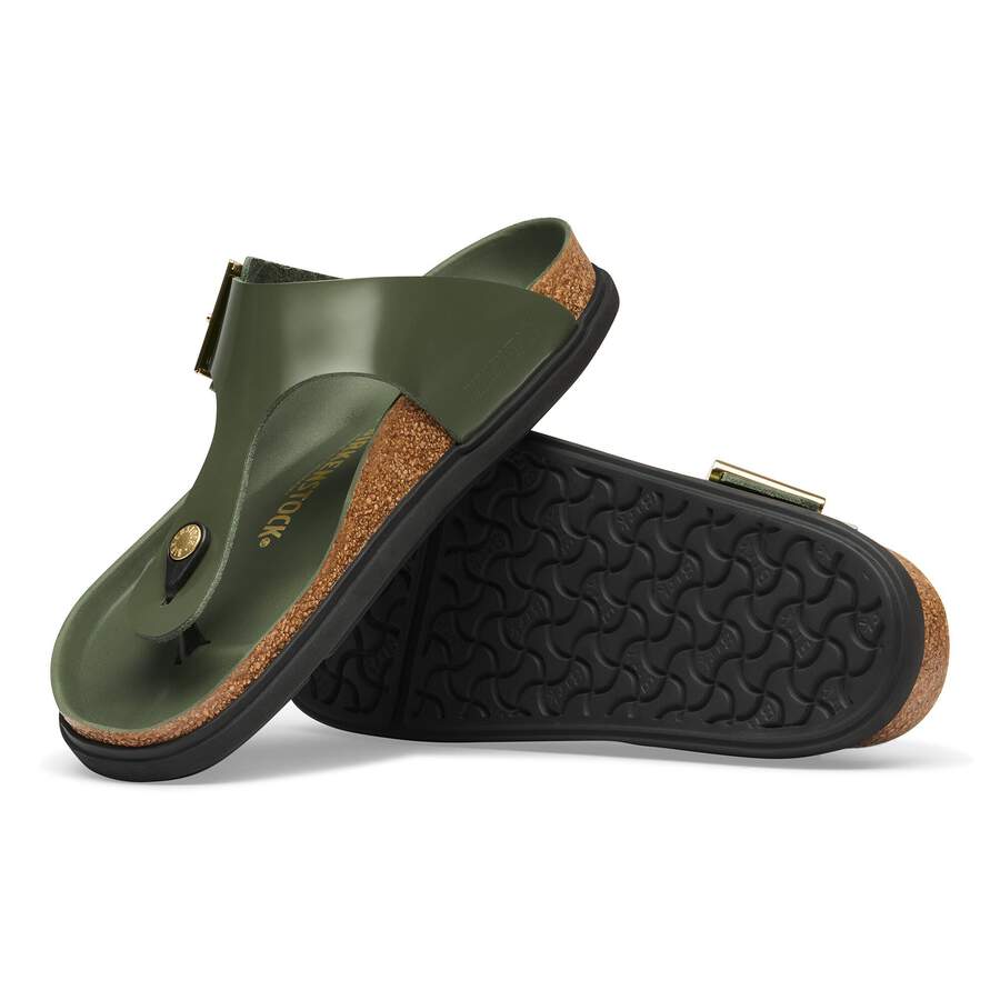 Gizeh Droplet Buckle Natural Leather Patent - High-Shine Thyme