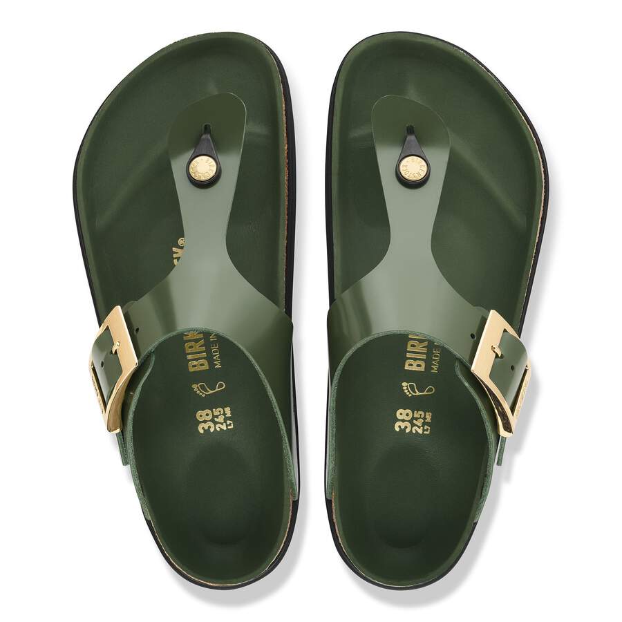 Gizeh Droplet Buckle Natural Leather Patent - High-Shine Thyme