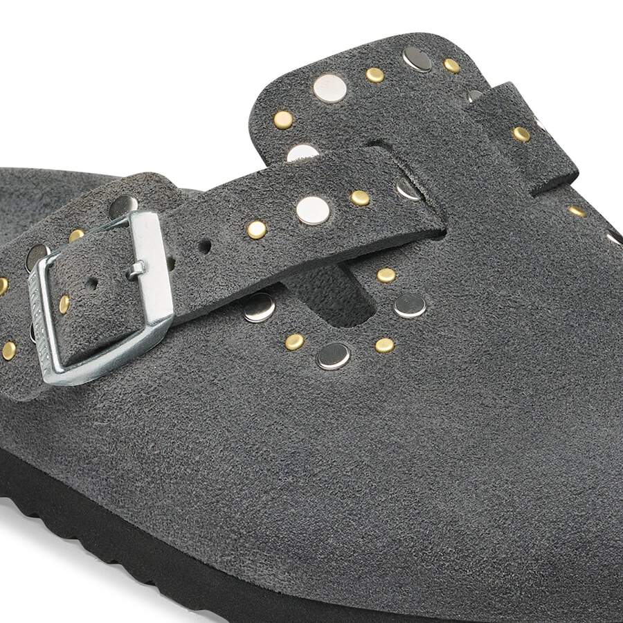 Boston Rivet Suede Leather - Charcoal Tonal