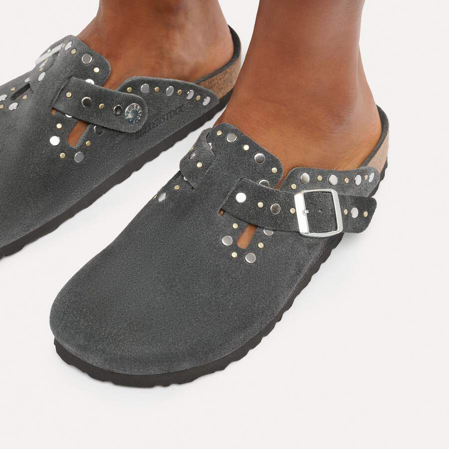 Boston Rivet Suede Leather - Charcoal Tonal