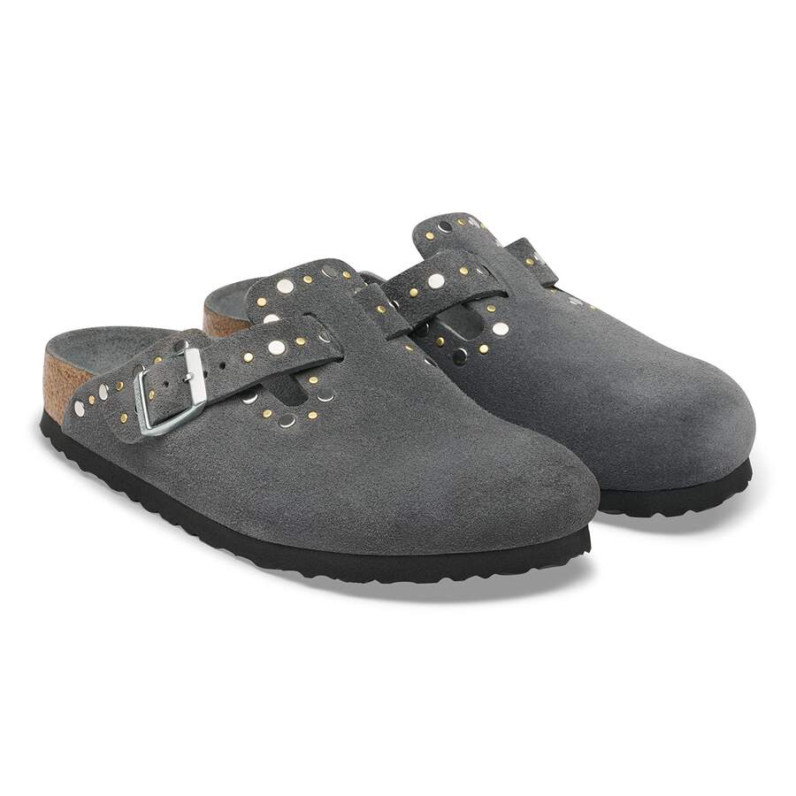 Boston Rivet Suede Leather - Charcoal Tonal