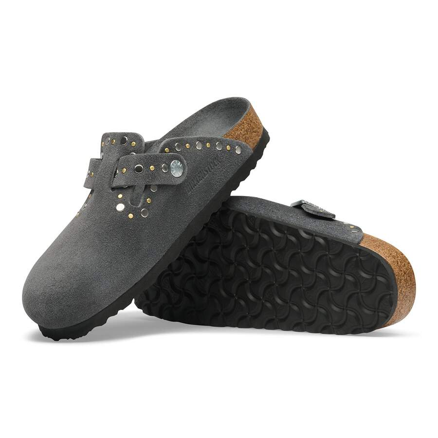Boston Rivet Suede Leather - Charcoal Tonal