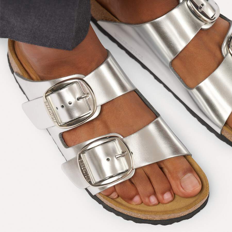 Arizona Big Buckle Natural Leather - Metallic Silver