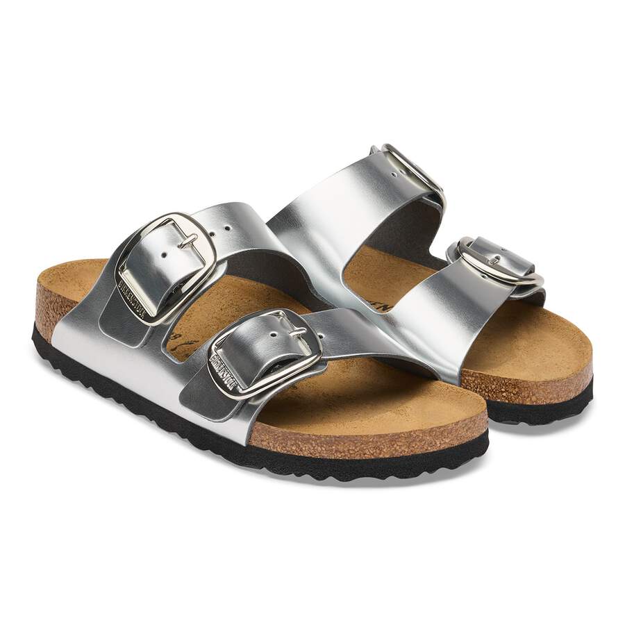 Arizona Big Buckle Natural Leather - Metallic Silver