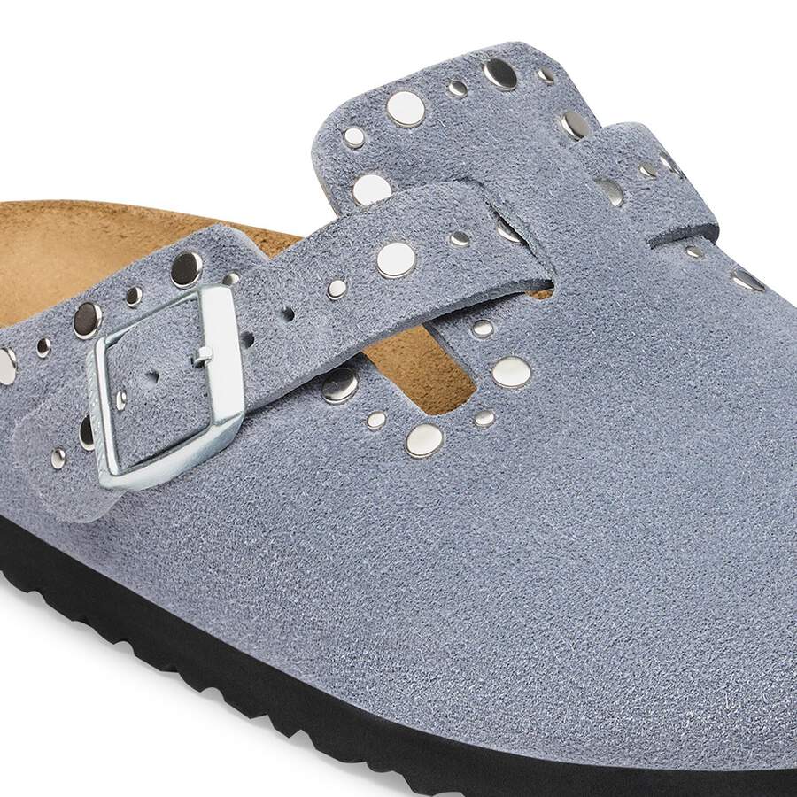 Boston Rivet Suede Leather - Stone Blue