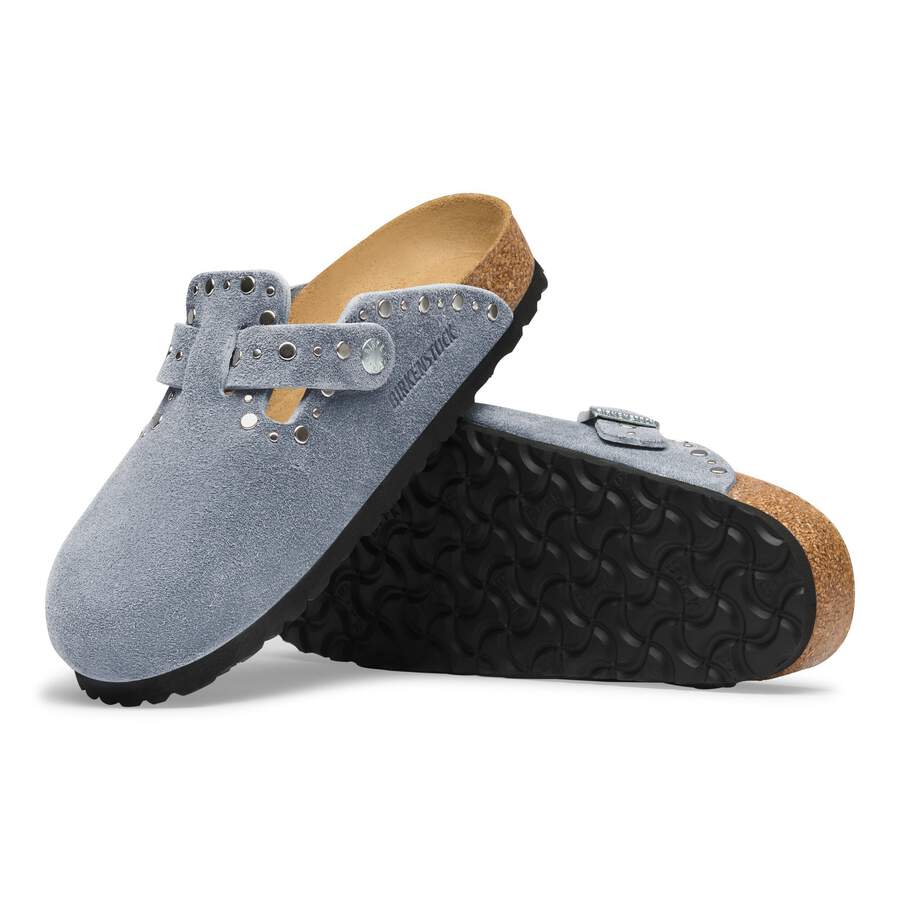 Boston Rivet Suede Leather - Stone Blue