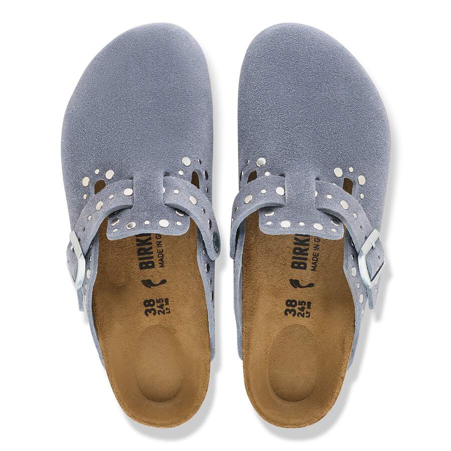 Boston Rivet Suede Leather - Stone Blue