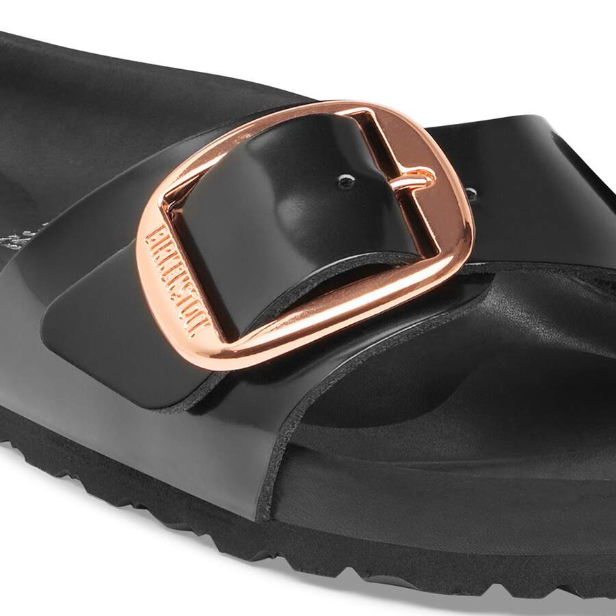 Madrid Big Buckle Natural Leather Patent - Black