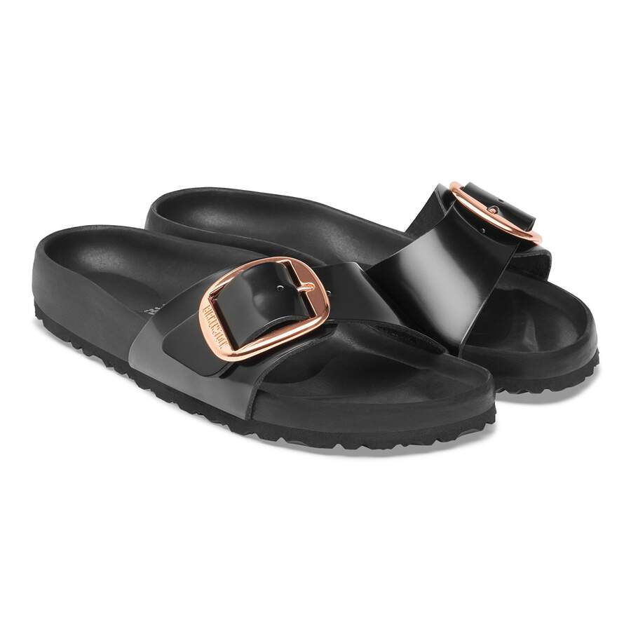 Madrid Big Buckle Natural Leather Patent - Black