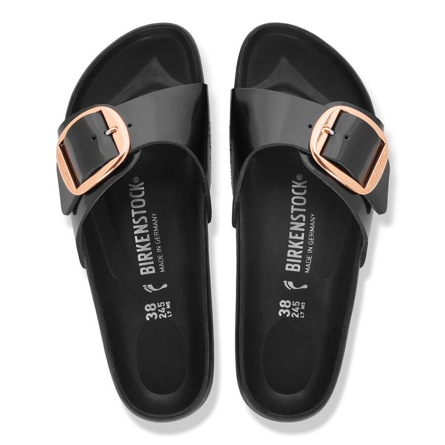 Madrid Big Buckle Natural Leather Patent - Black